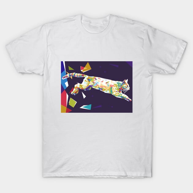 Cat Jumping Colorful Background T-Shirt by Paradox Studio